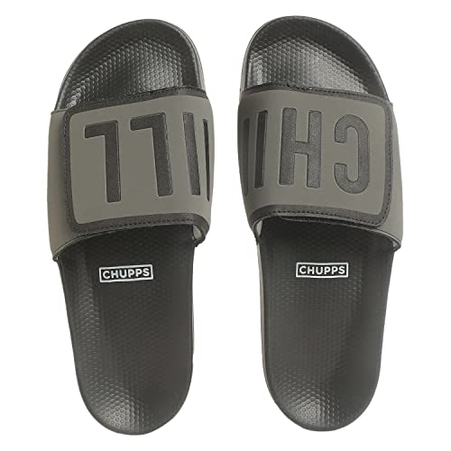 Image of CHUPPS Chill Out Black & Grey Drift Orthopedic Slippers | Soft Footpharma Footbed | Breathable Ventilation Holes | Lightweight Flip Flops | Anti-Skid Chappals for Everyday For Mens