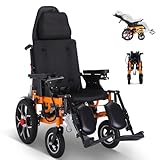High-Back Fully Reclining Electric Wheelchair with Adjustable Footrests | 20KM Extended Range | Dual Battery Options (12Ah/20Ah)+Extra Battery(12AH)