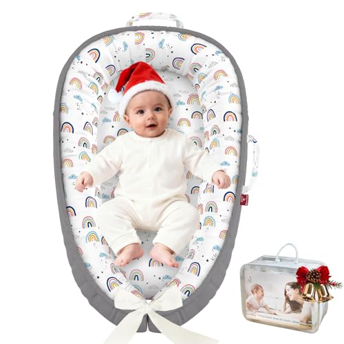 Image of Baby Lounger - 100% Cotton Baby Lounger for Newborn with Lounger Cover, Portable Baby Nest for Home and Travel, Waterproof Lining, Newborn Babies Essentials Gifts