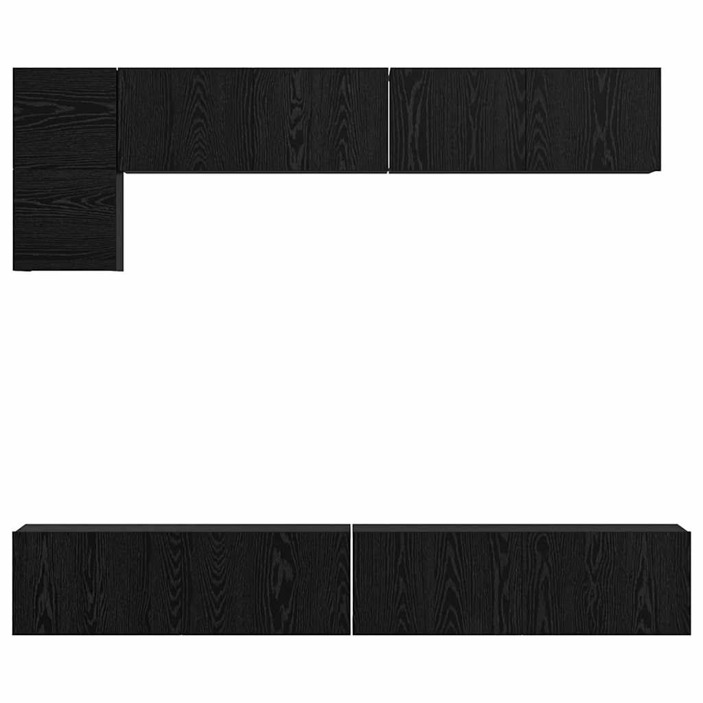 5-Piece Wall Mounted TV Cabinet Set, Black Oak | Features durable engineered wood and hinged doors, providing modern storage for living room media centers.