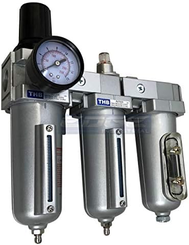 3 STAGE, HEAVY DUTY INDUSTRIAL GRADE FILTER REGULATOR COALESCING DESICCANT DRYER SYSTEM FOR COMPRESSED AIR LINES, METAL BOWLS, GREAT FOR PAINT SPRAY AND PLASMA CUTTER (1/2" NPT, MANUAL DRAIN)