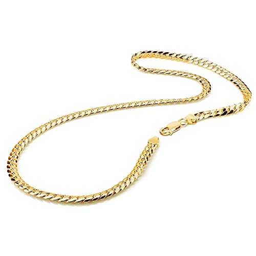 H&Beautimer Classic Men 925 Sterling Silver Flat Snake Chain Necklace Fashion Golden 6mm-18 20" 22" 24 "26 "Curb Cuban Link choker Jewelry Gift (22 inches, Golden)