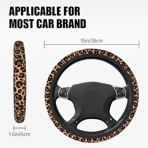 Lenkradbezug mit Leopardenmuster für Auto, Neopren Universal 38cm/ 15 Zoll rutschfester Lenkradbezug, Autozubehör Lenkradschutz für Frauen und Männer