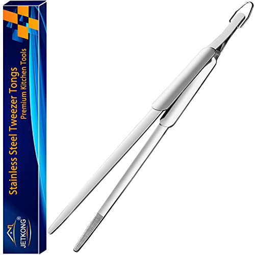 Jetkong 12.2 Inch Tweezer Style Tongs Stainless Steel Fine Tongs Heavy Duty Cooking Tweezers Tongs For Barbecue Cooking Salad Grilling Frying And Serving #TOP12