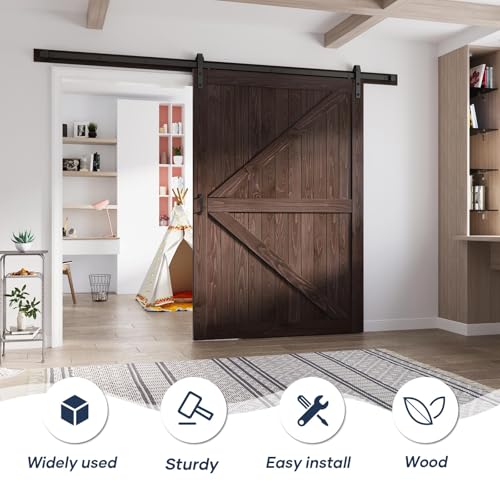 Image of FREDBECK 60 x 84 Wood Barn Door Brown with Hardware,K-Frame,Interior Door