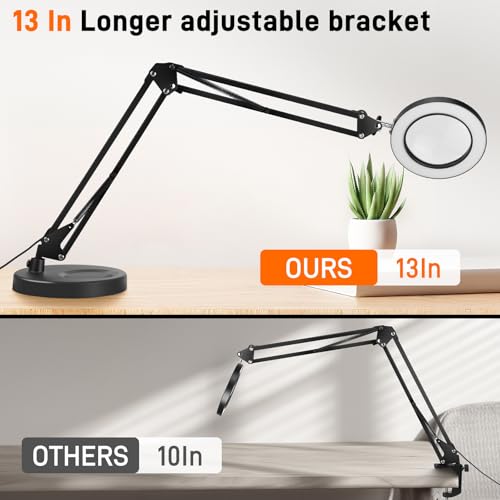 GOCHIFIX Magnifier LED Lamp 10X Magnifying Glass with Light 10 Levels LED Reading Light with Clamp Stand Craft Lamp with 3 Color Modes for Close Work Repair Crafts - Thumbnail 5