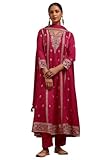 Tessuto: Vichitra Soch Completo da donna Vichitra ricamato con Zari, Fucsia, M