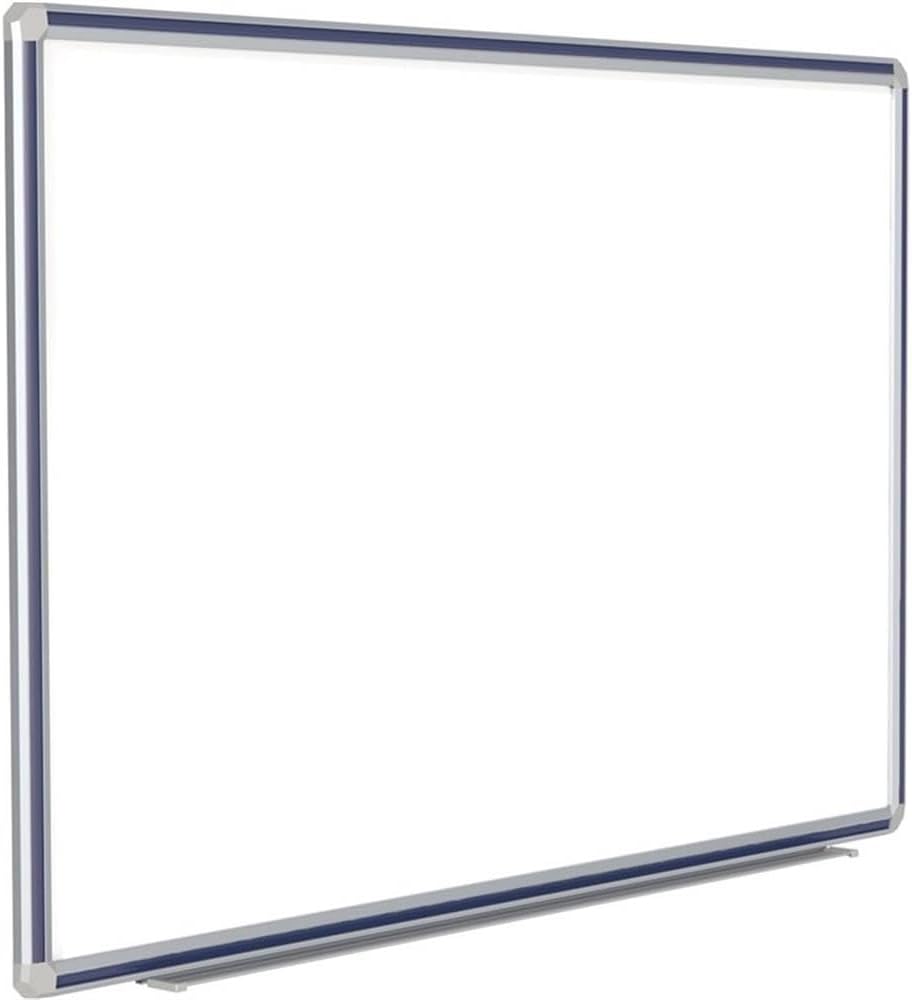Pemberly Row 36"x48" Ceramic Magnetic Whiteboard, Porcelain-on-Steel Surface, Aluminum Frame with Blue Trim, Scratch-Resistant, Includes Marker Tray, Eraser, and 4 Markers for Home or Office Use