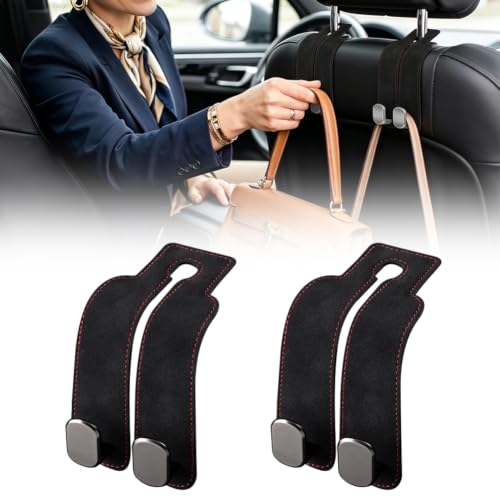 Image of Car Seat Back Organizer, Twinhook Leather Car Headrest Organizer (2, Black) | Heavy Duty Car Seat Holder for Purses and Bags, Car Purse Hanger with Dual Hooks for Travel