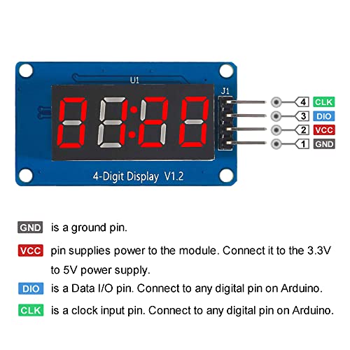 Alamscn Led Display Module Tm1637 0.36'' 4-Digit 7 Segment 4 Bits Red Digital Tube For Arduino Driver Board (Pack Of 4) #TOP2