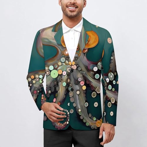 Octopus in The Deep Teal Sea Men's Casual Blazers Slim Fit Sport Coats Blazer Two Buttons Suit Jacket for Work Party2