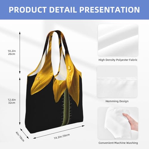 (Yellow Sunflower Floral) Large Tote Shoulder Bag Fashion Canvas Handbag Reusable Shopping Bag Travel Bag For Women4