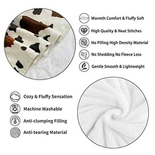 Wibue Cow Print Blanket 50"X60" With 2 Cow Pillow Covers 18"X18",Decorative Brown Cow Print Fleece Throw Blanket 3 Piece Set,Fuzzy Soft Cozy Warm Lightweight Blanket For Sofa,Couch,Bed,Travel,Camping #TOP7