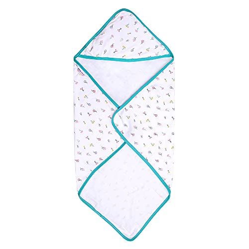Image of pom-pom SWEET HEARTS Cotton Hooded Swaddle Wrapper for New Born Baby | Two Layer Wrapper /Blanket /Receiving Blanket | Soft, Lightweight and Travel Friendly | (Floral)(0-6 Months)