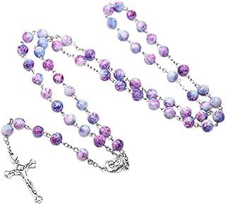 TShopm Handmade Rosary Necklace Catholic Jesus Cross Pendant Necklace Religious Cross Necklace Jewelry Gift for Women (Purple)