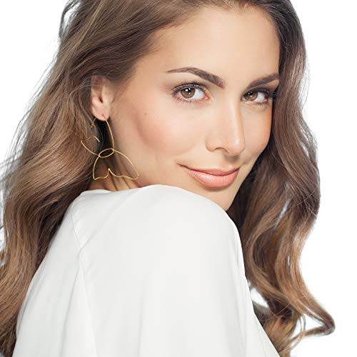 Hinly 2 Pairs Large Butterfly Earrings Dainty Gold Big Hollow Butterfly Earrings Silver Metal Butterfly Hoop Earrings Boho Dangle Beach Earring Statement Dangle Oversized Hoop Earring (Bright Style) #TOP6