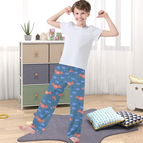 Boy's Pants Sea Crab Star Little Blue Fish Jogger Pants Elastic Waist Long Bottoms Trousers with Pockets 6-14 Years4
