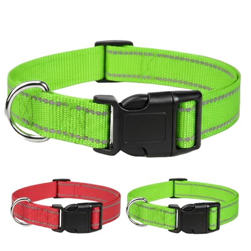 Collar Reflectante para Perro, Ajustable, Nylon, Hebilla Rápida, Verde XL