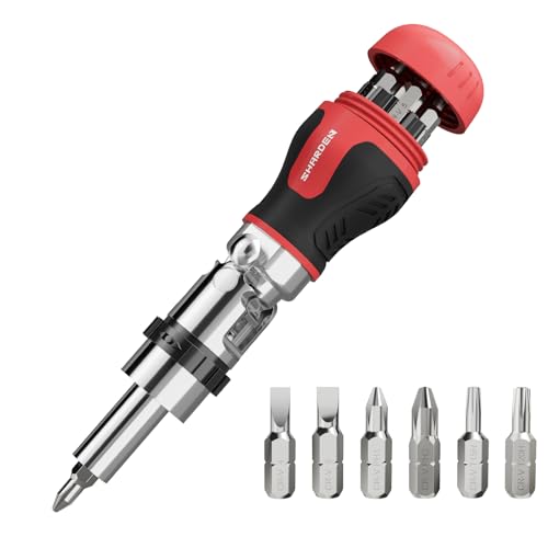 Image of SHARDEN 8 in 1 Stubby Ratcheting Screwdriver Multi Screwdriver Tool All in One with 6 CRV Bits Phillips, Slotted, Torx,180 Degree Pivoting Adjustable Angle Screw Driver Set for Tight Spaces