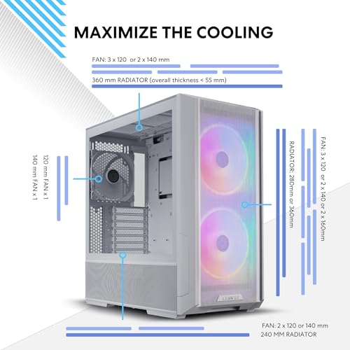 Lian Li Alloy Steel Lancool 216 RGB Mid-Tower Computer Case/Gaming Cabinet - White | Support E-ATX/ATX/Micro-ATX/Mini ITX | Pre-Installed 3 Front and Rear Fans - G99.Lan216Rw.in