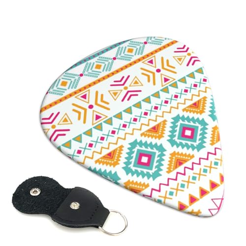 ギターピック アフリカ インディアン 花柄 エレキギター ウクレレ ベース用ピック 6枚セット 3種厚み Abs素材 革収納バッグ付き 耐久性 携帯便利 ギター専用 贈り物 厚さ0.71mm