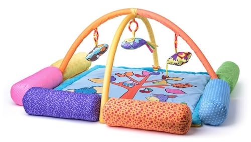 Woodyland Giocattolo educativo per bambini, coperta da gioco e gattonare, con arco e 6 ruote da gioco