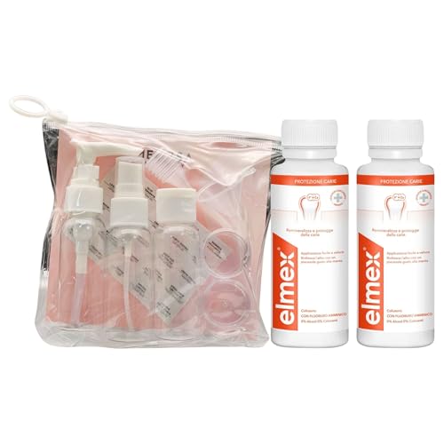 Collutorio Protezione Carie, Remineralizza e Protegge Dalla Carie. Rinfresca Con Un Piacevole Gusto Alla Menta 100ml (2 Flaconi) + Kit Bottiglie Viaggio