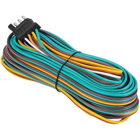 VINAUO 35FT Trailer Wiring Harness, 4 Wire Trailer Wire, Color Coded Wishbone Style Trailer Wiring Harness Kit 4 Pin, 42" Ground Trailer Wiring Kit, 4 Pin Trailer Connector Cover