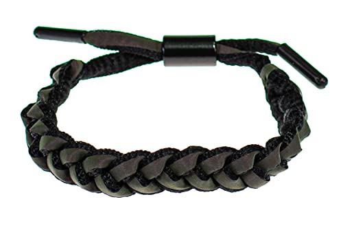 Image of BlueRica Woven Rope Adjustable Reflective Braided Shoelace with Iridescent Colors Bracelet (Black & Rainbow)