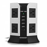 SAFEMORE Power Strip 8-Outlet with 4-Port 4.2A USB Desktop Charging Station(White+Black)