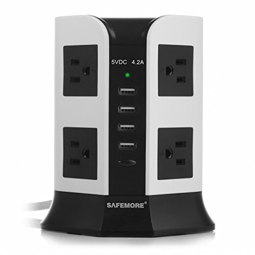 SAFEMORE Power Strip 8-Outlet with 4-Port 4.2A USB Desktop Charging Station(White+Black)