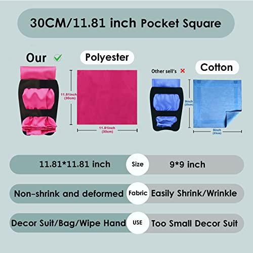 Mantieqingway Mens Handkerchiefs 11.81'' Hot Pink Pocket Squares Polyester Silk Stain Handkerchief Solid Color Hanky For Assorted Suits,Wedding Party,Prom, Events, Christmas Gifts #TOP3