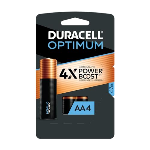 Image of Duracell Optimum AA Batteries with 4x Power Boost Ingredients, 4 Count (Pack of 1), Double A Battery with Long-Lasting Power, Alkaline AA Battery for Household and office devices