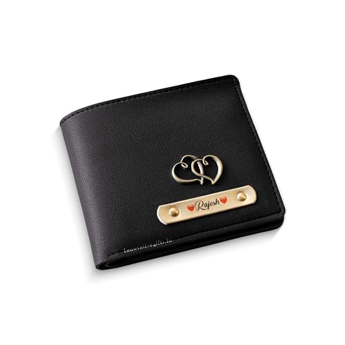 Image of Innovative Gifts Men's Personalized Wallet I Stylish Vegan Leather Slim Purse with Name & Charm I Customized Unique Gift for Birthday Anniversary Men Boy Love Husband Employees Clients (Black)
