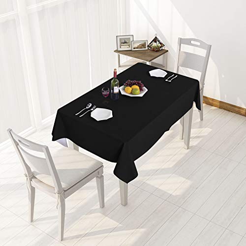 Image of sancua 100% Waterproof Rectangle PVC Tablecloth - 52 x 70 Inch - Oil Proof Spill Proof Vinyl Table Cloth, Wipe Clean Table Cover for Dining Tables, Buffet Parties and Camping, Black
