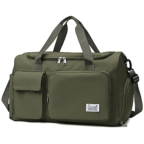 Travel Duffel Bag with Shoes Compartment Sports Gym Bag with Dry Wet Separated Pocket for Men and Women, Overnight Bag Weekender Bag Training Handbag Yoga Bag – Olive Green