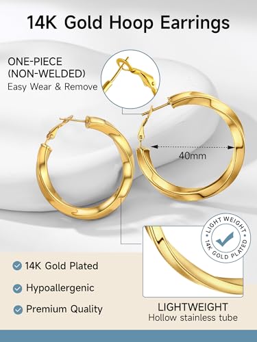 Image of Stainless Steel Chunky Hoop Earrings For Women, Minimalist and Chic, Black /Gold Plated, Round Hoops Earrings Hypoallergenic, Size: 30mm /40mm /60mm /80mm, Come with Box