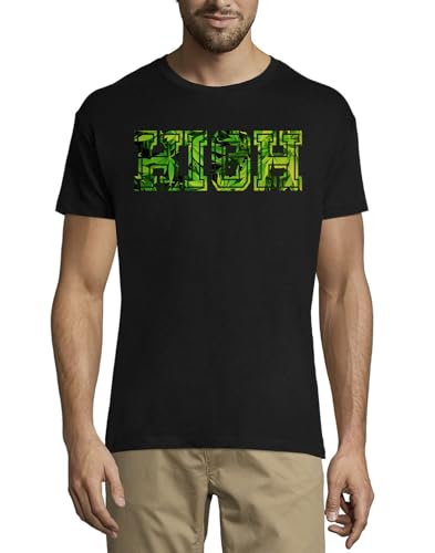T-shirt homme noir en coton HIGH Smoker's Chill Art col rond