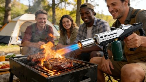 Powerful Propane Torch Gun, Adjustable Flame Thrower Gun, Kitchen Torch Culinary Torch Sous Vide, Weed Burner Torch, Charcoal Lighter, Gifts for Menr(Tank Not Included) (Silver) — view 3