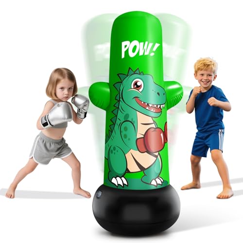 Inflatable Dino Punching Bag for Kids 47 Tall Bop Bag Punching Toy Inflatable Dinosaur Toy with Bounce- Back Action for Ages 3-8 Great for Boys and Girls