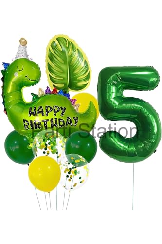 5 Yaş Yeşil Dinozor Temalı Folyo Balon Seti Doğum Günü Dekorasyonu