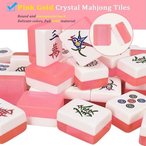 Mahjong Chino Profesional Rosa Dorado Acrílico 1.57 Pulgadas miniatura 3