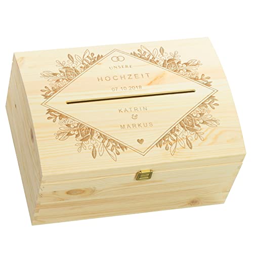 LAUBLUST Holztruhe zur Hochzeit mit Verschluss - Personalisierte...
