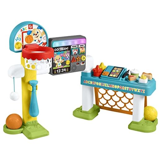 Fisher-Price Laugh & Learn Sports Activity Center with Smart Stages Learning, Basketball Soccer Baseball, 4-in-1 Game Experience