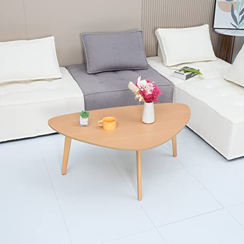 Small Coffee Table Mid Century Modern Wood Oval Coffee Tables Retro Minimalist Style Chic For Living Room,Natural Wooden Texture,Unique Triangle Tabletop,Oak Leg,Easy Assembly,38.5" #TOP5