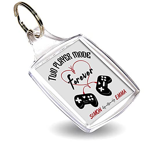 Image of Getagift Personalised Any Name Heart Controller Forever Two-Player Valentine Mode Gift for Gamer Geek Couple Video Gamers, Insert Photo Keychain/Keyring. (Plastic Photo Insert)