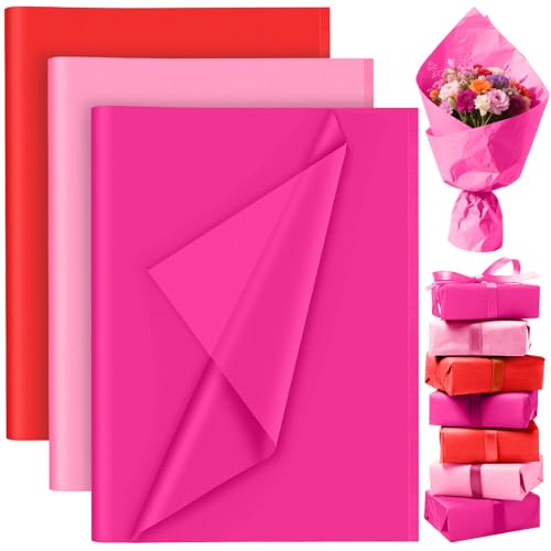PLULON 60 Sheets Red and Pink Tissue Paper Bulk for Gift Bags Packaging Birthday Gift Wrapping Paper Sheets Birthday Holiday Wedding Construction Party Decorations