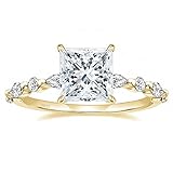 Anillo de Plata de Ley 925 de 2 Quilates con halo de Corte Princesa, Anillo de Compromiso de Promesa marquesa y circonita Redonda para Mujer, Talla 5-11