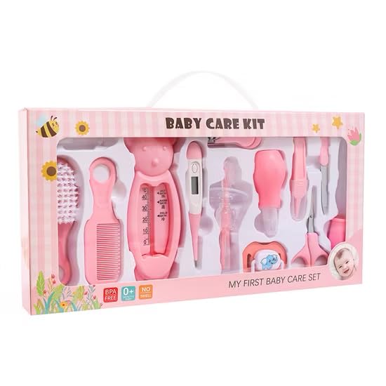 MayMax Set para Cuidado del Bebe 13 en 1 Rosa - Kit Completo de Higiene Infantil con Tijeras, Cepillo, Lima y Mas, Accesorios Suaves con Estuche Organizador