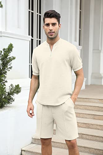 Survêtement 2 pièces homme beige ensemble jogging décontracté - 3